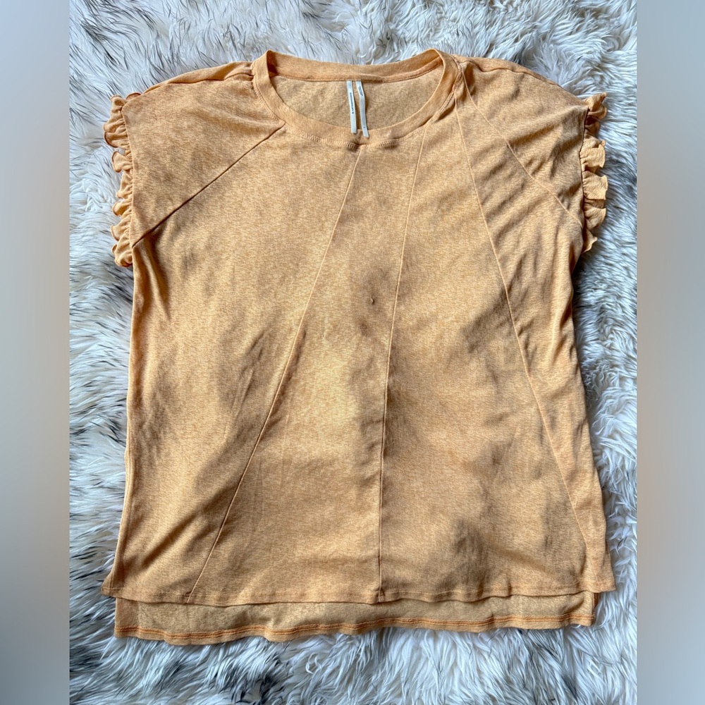 Anthropologie Peach Ruffle Sleeve Knit Top Casual Size L